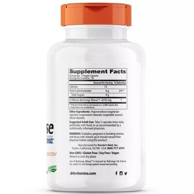 Д-рибоза Doctor's Best D-Ribose with BioEnergy Ribose 850 мг, 120 веганских капсул