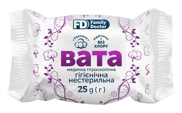 Вата нестерильна FD Family Doctor медична гігроскопічна, гігієнічна, ролик 25 г