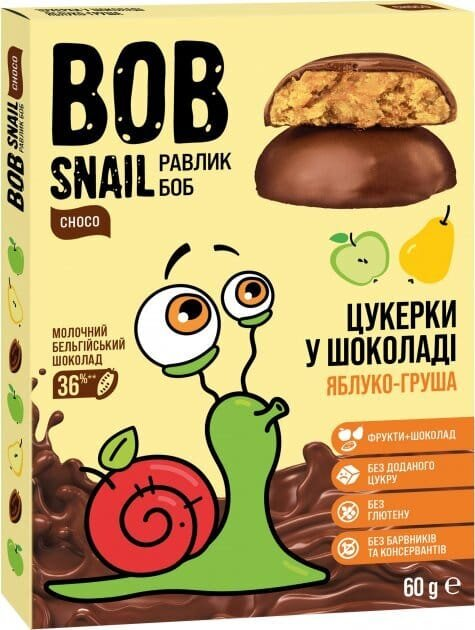 Цукерки Bob Snail Choсo Яблуко-груша в бельгійському молочному шоколаді, 60 г