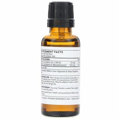 Вітамін Д3 і К2 Thorne Research Vitamin D/K2, 30 мл