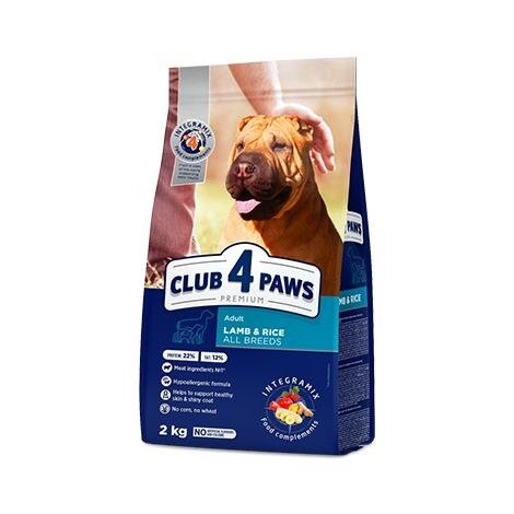 Корм сухий Club 4 Paws Premium для дорослих собак усіх порід з ягням та рисом, 2 кг