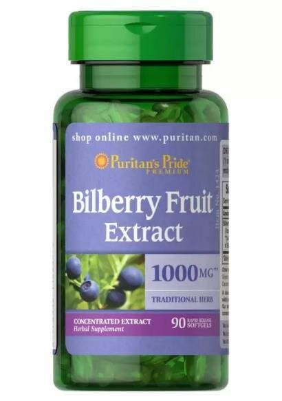 Екстракт чорниці Puritan's Pride Bilberry Fruit Extract 1000 мг, 90 капсул