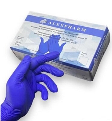 Рукавички оглядові Alexpharm нітрилові без пудри нестерильні, розмір L, блакитні, пара