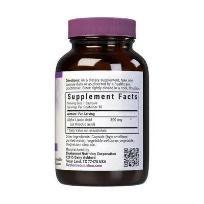 Альфа-ліпоєва кислота Bluebonnet Nutrition Alpha Lipoic Acid 300 мг вег. капсули №30