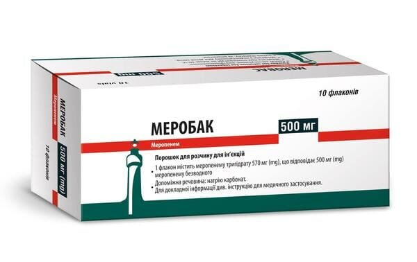 Меробак порошок д/приг. р-ну д/ін. по 500 мг №10 у флак.