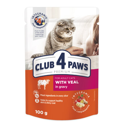Корм вологий Club 4 Paws для дорослих кішок з Телятиною у соусі Преміум, 85 г
