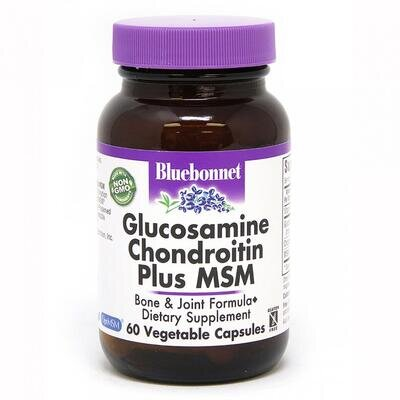 Глюкозамін, Хондроїтин і МСМ Bluebonnet Nutrition Glucosamine Chondroitin & MSM, 60 рослинних капсул