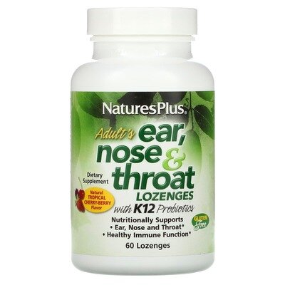 Комплекс Вухо, Горло, Ніс з пробіотиком К12 Nature's Plus тропічні ягоди та вишня, 60 таблеток