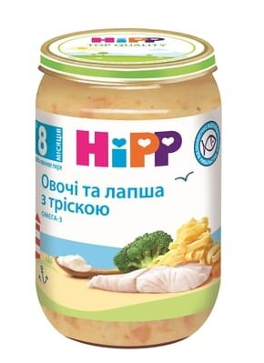 Пюре рибно-овочеве HiPP Овочі та лапша з тріскою, 220 г