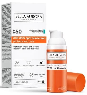 Гель-крем сонцезахисний Bella Aurora SPF50 від пігментних плям для комбінованої та жирної шкіри, 50 мл