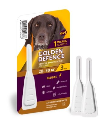 Краплі на холку Palladium Golden Defence від паразитів для собак вагою від 20 до 30 кг, 1 піпетка
