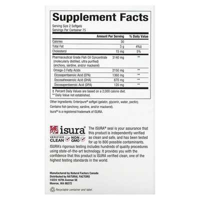 Риб'ячий жир Омега 3 Natural Factors Rx Omega-3 Ultra Strength, 150 капсул