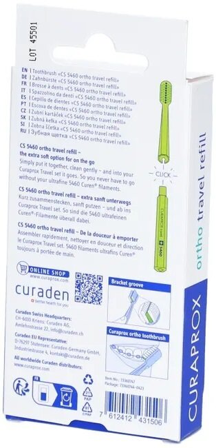 Набір насадок Curaprox Set Travel Ortho на дорожню зубну щітку CS 5460, салатовий, 2 шт