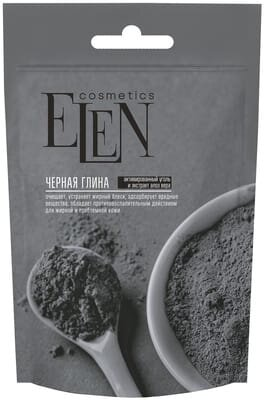 Глина чорна косметична Elen Cosmetics з активованим вугіллям та екстрактом алое вера, 50 г