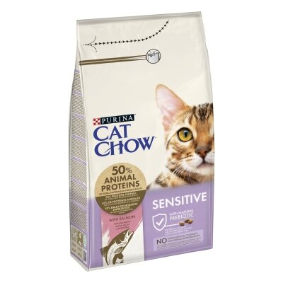Корм сухий для кішок Purina Cat Chow Sensitive з чутливим травленням та шкірою, з лососем, 1,5 кг