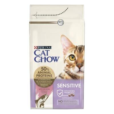 Корм сухий для кішок Purina Cat Chow Sensitive з чутливим травленням та шкірою, з лососем, 1,5 кг