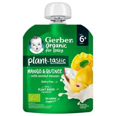 Пюре фруктове Gerber Organic манго, айва та кокосовий мус, 80 г
