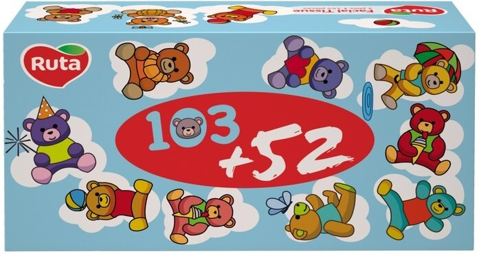 Серветки косметичні Ruta Kids двошарові, в коробці, 155 шт