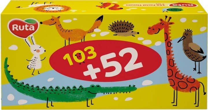 Серветки косметичні Ruta Kids двошарові, в коробці, 155 шт