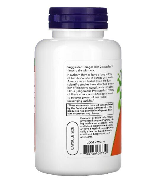 Глоду ягоди NOW Hawthorn Berry 540 мг вег. капсули №100