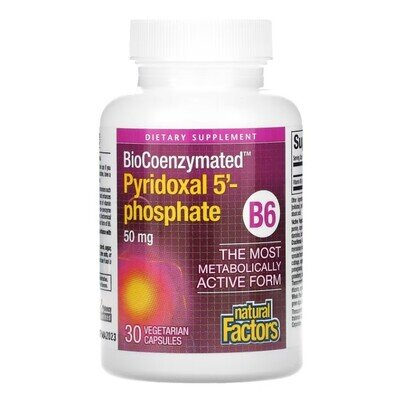 Піридоксал-5-фосфат B6 Natural Factors BioCoenzymated Pyridoxal 5- Phosphate B6 50 мг, 30 вегетаріанських капсул