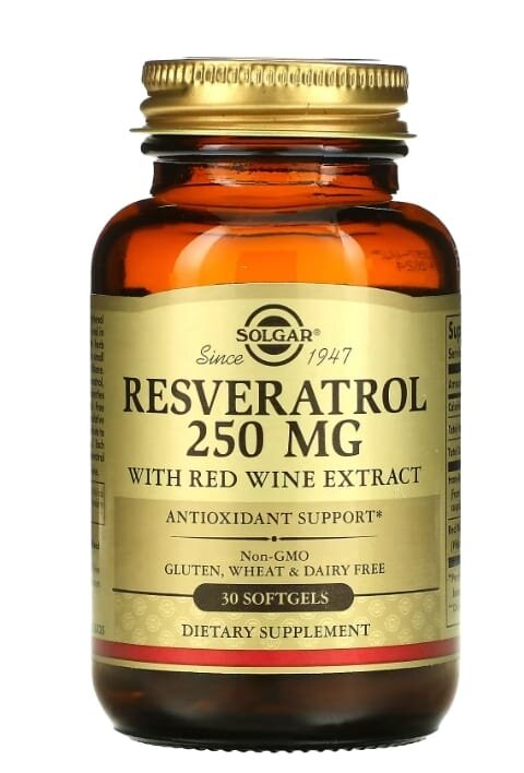 Ресвератрол Solgar Resveratrol 250 мг with Red Wine Extract м'які капсули №30