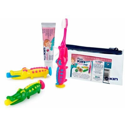 Набір для подорожей Kin Fluor Infantil дитяча зубна щітка-крокодил + паста, 25 мл