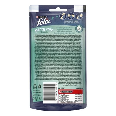 Ласощі для дорослих кішок Purina Felix Party Океанічний Мікс зі смаком лосося, форелі, 60 г