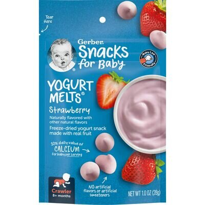 Снеки Gerber Yogurt melts з сублімованого йогурту з полуницею для дітей з 8 місяців, 28 г