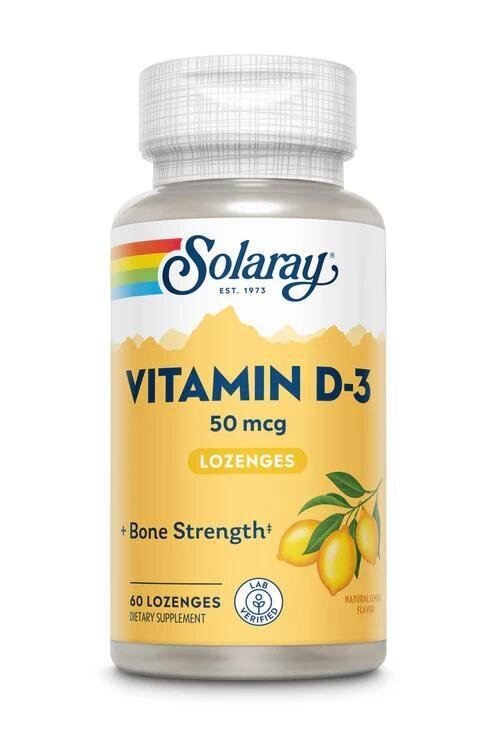 Вітамін D3 Solaray Vitamin D3 2000 Lozenge лимон, 60 льодяників
