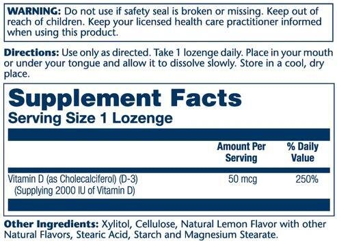 Вітамін D3 Solaray Vitamin D3 2000 Lozenge лимон, 60 льодяників