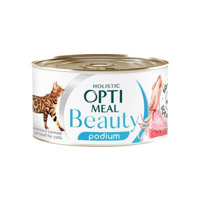 Корм вологий для кішок Optimeal Beauty Podium смугастий тунець у соусі з кільцями кальмарів, 70 г