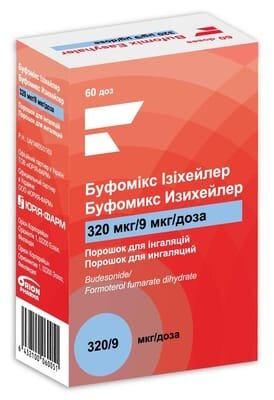 Буфомікс ізіхейлер порошок д/інг. 320 мкг/9 мкг по 60 доз в інг-рі з захисн. ковп.