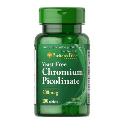 Хрому піколінат без дріжджів Puritan's Pride Chromium Picolinate 200 мкг, 100 таблеток