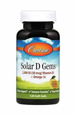 Риб'ячий жир з вітаміном D3 Carlson Labs Solar D Gems 2000 МО зі смаком лимона, 120 капсул
