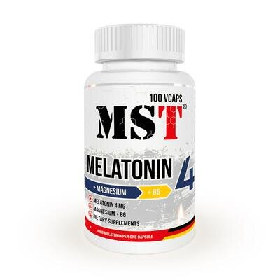 Мелатонін 4 + Магній + Вітамін В6 MST Nutrition Melatonine 4+ Magnesium+B6, 100 рослинних капсул