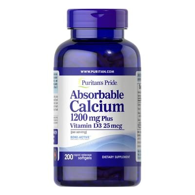 Кальцій з вітаміном Д3 Puritan's Pride Absorbable Calcium 1200 мг Plus Vitamin D3 25 мкг, 200 гелевих капсул