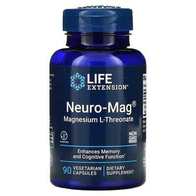 Магній L-треонат Life Extension Magnesium L-Threonate, Neuro-Mag, 90 капсул у рослинній оболонці