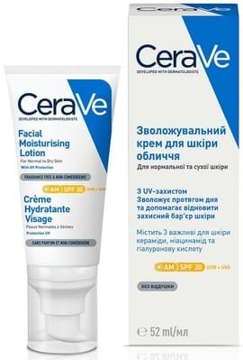 Крем для обличчя CeraVe SPF30 денний для нормальної та сухої шкіри, 52 мл