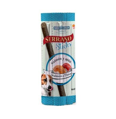 Ласощі для собак Mediterranean Natural Serrano sticks палички з лососем та тунцем, 16 штук