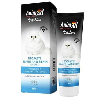 Фітопаста для котів AnimAll VetLine Fitopaste Beauty Hair&Skin для покращення якості шерсті у котів, 100 г