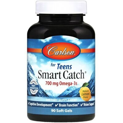 Омега-3 для підлітків Carlson Labs Teens Smart Catch смак лимон, 90 желатинових капсул