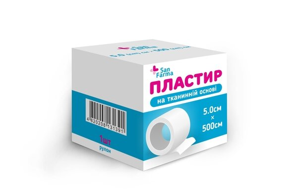 Пластир медичний San Farma на тканинній основі 5 см х 500 см, 1 штука