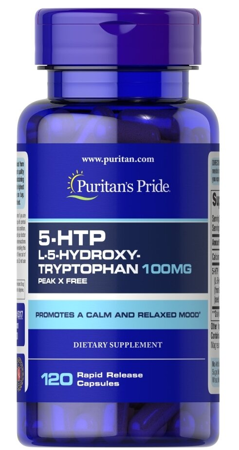 Амінокислота Puritan's Pride 5-HTP 100 мг Гідрокситриптофан Екстракт Гриффонії, 120 капсул