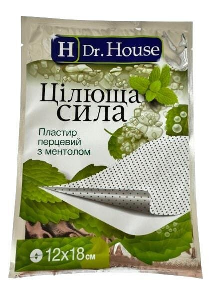 Пластир медичний Dr. House Цілюща сила знеболюючий з ментолом, перфорований, 12 см х 18 см, 1 штука