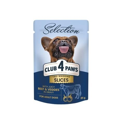 Корм вологий для дорослих собак малих порід Club 4 Paws Selection Преміум з яловичиною та овочами в соусі, 85 г