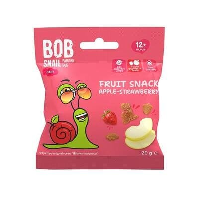 Снек Bob Snail Baby фруктово-ягідний для дітей з 12 місяців Яблуко-Полуниця, 20 г