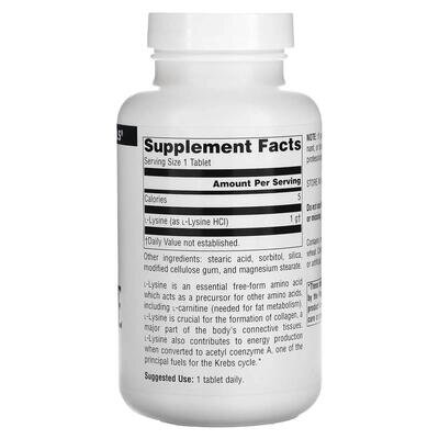 Лізин Source Naturals L-Lysine 1000 мг, 100 таблеток