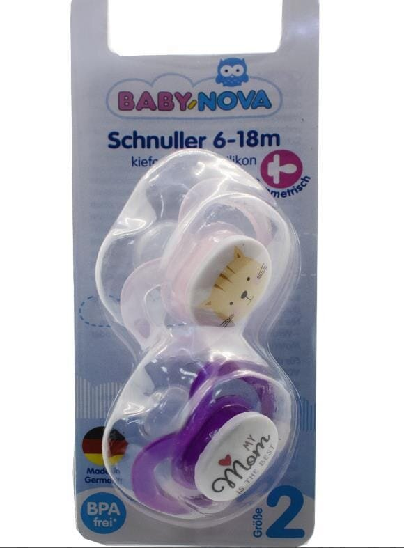 Пустушка силіконова Baby-Nova 27251-1 симетрична для дівчинки, розмір 2, 6-18 місяців, 2 шт