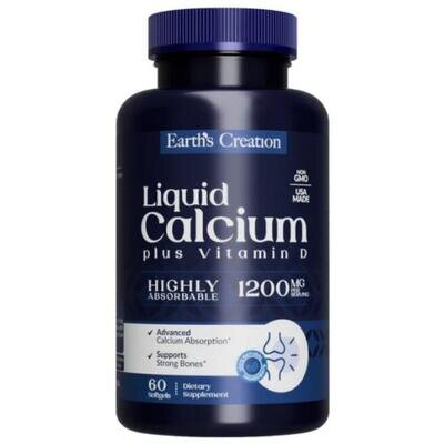 Рідкий Кальцій 1200 + вітамін D3 Earth's Creation Liquid Calcium 1200 Plus Vitamin D3, 60 гелевих капсул